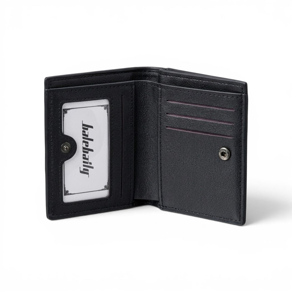 Balebaily Croc Texture Bifold Wallet – Compact Men’s Card Holder with ID Window, Cash Pocket & Tuck Lock - Black