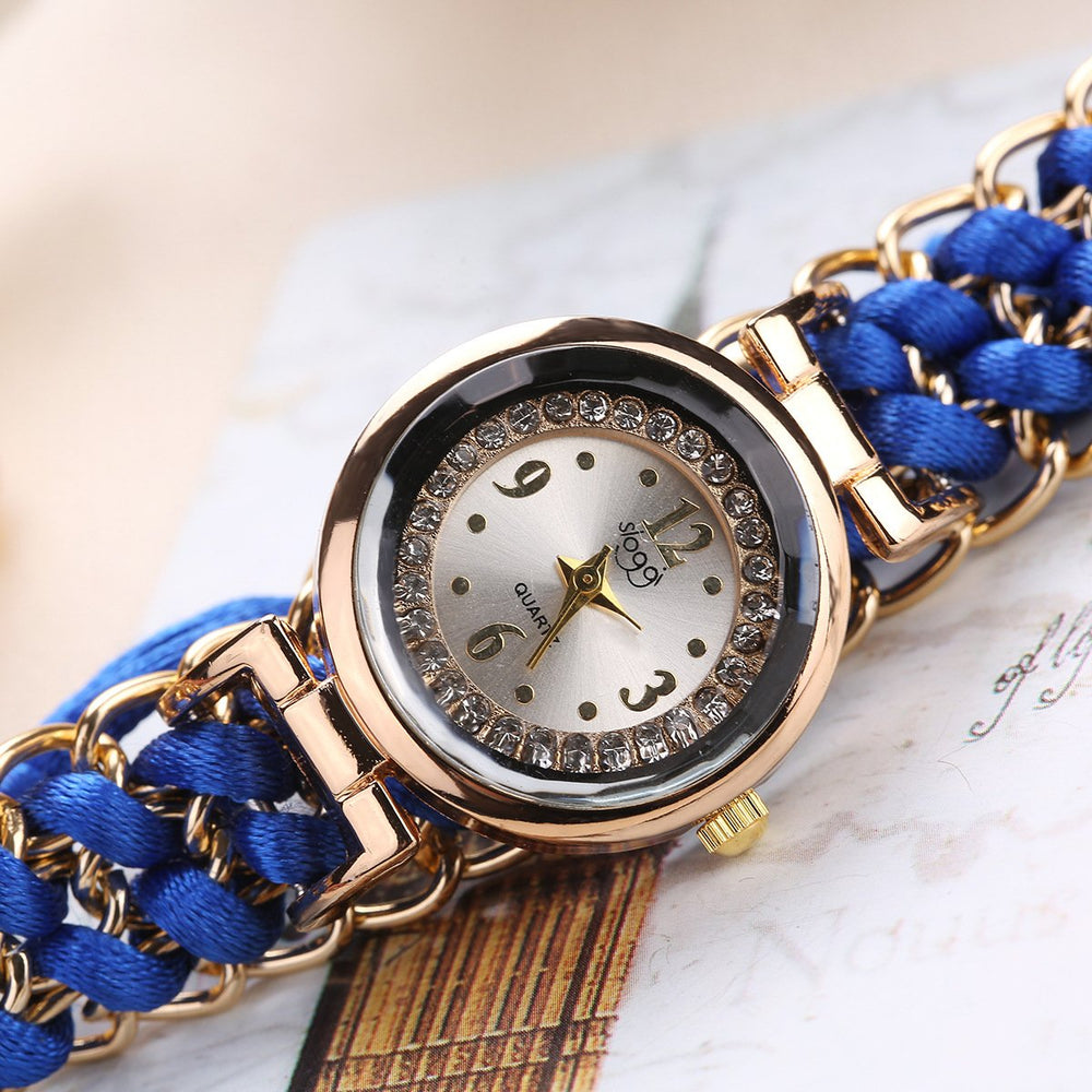 Luxury Girls Analog Bracelet Watch – Stylish Handmade Woven Rope Wristwatch, Elegant Black Fashion Timepiece