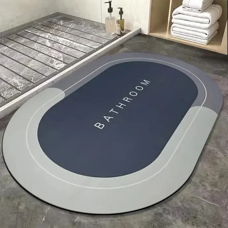 Non-Slip Bathroom Floor Mat 39x59cm – Waterproof Oval Washroom Rug, Quick-Dry Anti-Slip Bath Mat