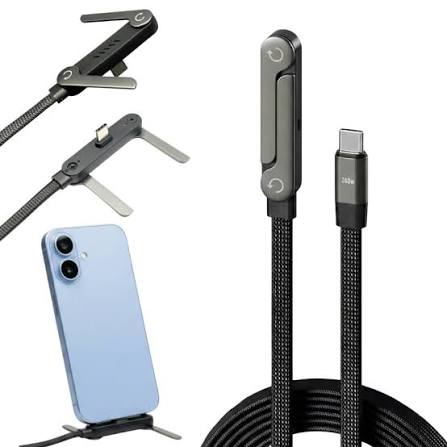 240W 2-in-1 USB-C to USB-C Fast Charging Cable with Stand – 1.5M Nylon Braided Data Cable