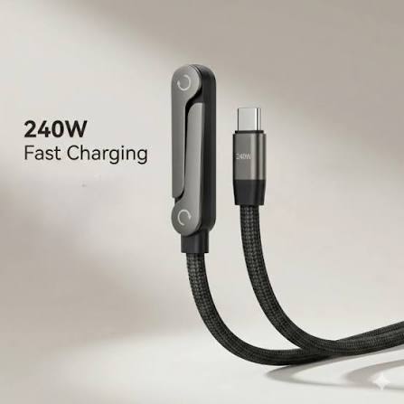 240W 2-in-1 USB-C to USB-C Fast Charging Cable with Stand – 1.5M Nylon Braided Data Cable