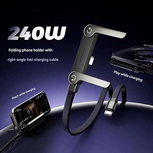 240W 2-in-1 USB-C to USB-C Fast Charging Cable with Stand – 1.5M Nylon Braided Data Cable