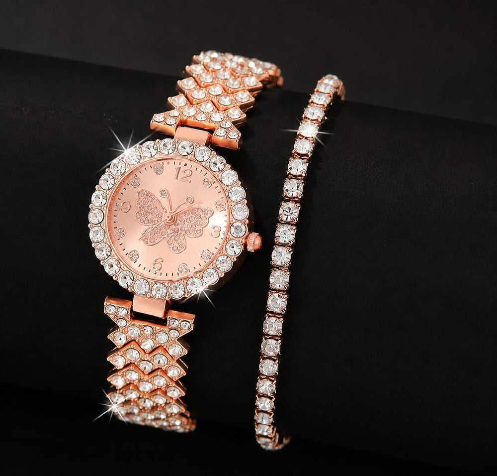 Women’s Butterfly Quartz Watch & Bracelet Set – Elegant Golden Fashion Jewelry Gift
