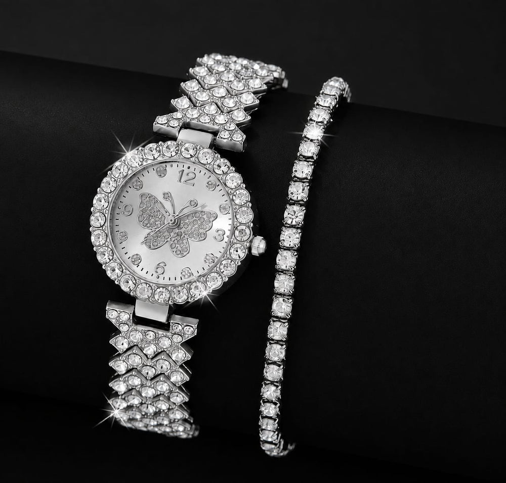 Women’s Butterfly Quartz Watch & Bracelet Set – Elegant Golden Fashion Jewelry Gift