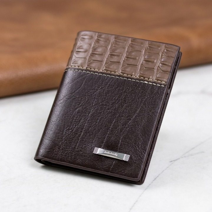 Balebaily Croc Texture Bifold Wallet – Compact Men’s Card Holder with ID Window, Cash Pocket & Tuck Lock - Black