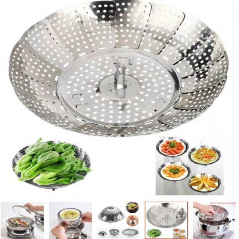 Multifunctional Stainless Steel Steamer Basket – Foldable Kitchen Steamer Rack, Vegetable Steamer & Pot Strainer