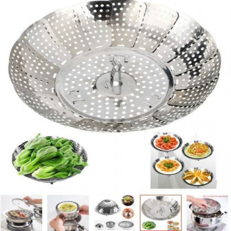 Multifunctional Stainless Steel Steamer Basket – Foldable Kitchen Steamer Rack, Vegetable Steamer & Pot Strainer