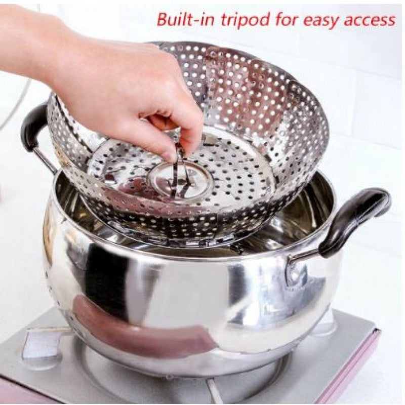 Multifunctional Stainless Steel Steamer Basket – Foldable Kitchen Steamer Rack, Vegetable Steamer & Pot Strainer