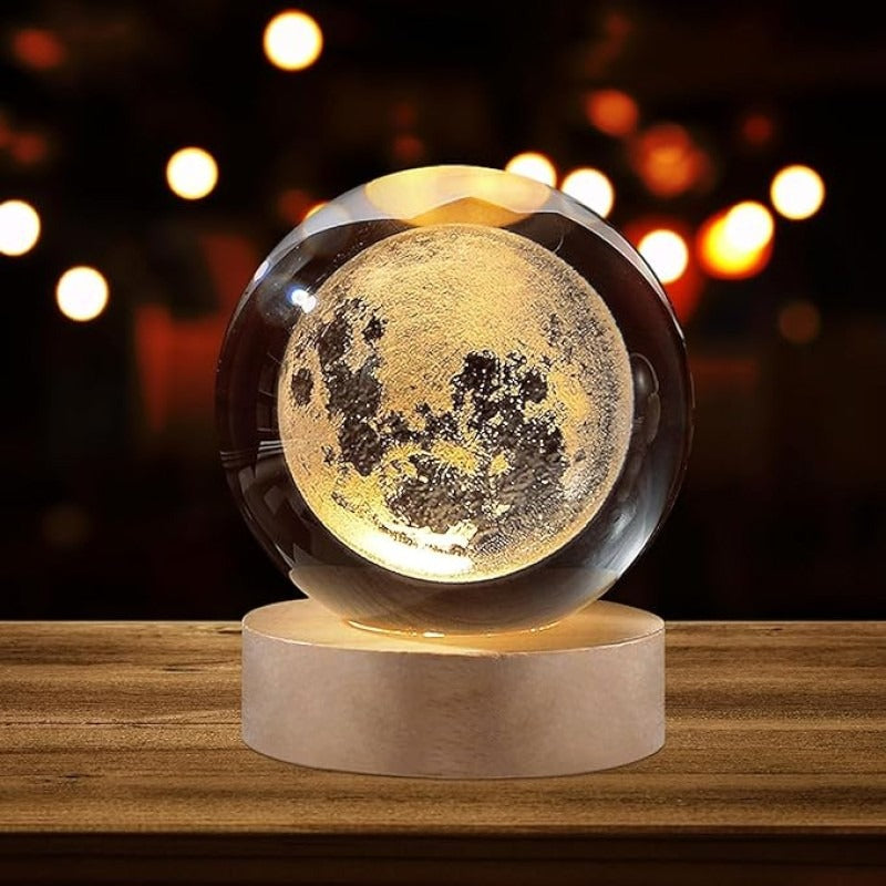 Glowing Crystal Ball Lamp with LED Wooden Base – Decorative Night Light, Crystal Sphere Table Lamp & Home Decor
