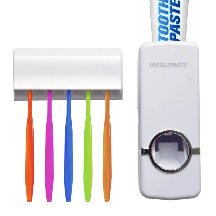 Automatic Toothpaste Dispenser & Toothbrush Holder – Wall-Mounted Bathroom Organizer, Hands-Free Toothpaste Dispenser & Storage Rack