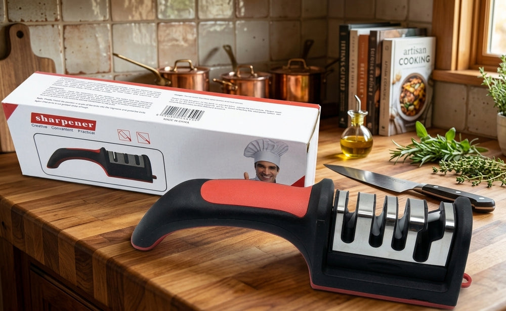 Professional 3-Stage Kitchen Knife Sharpener – Easy & Safe Knife Sharpening