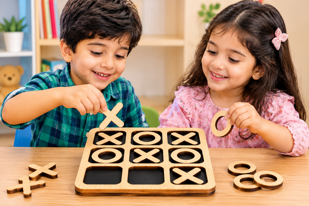 Wooden Tic Tac Toe Game – Classic Educational Board Game for Kids & Adults