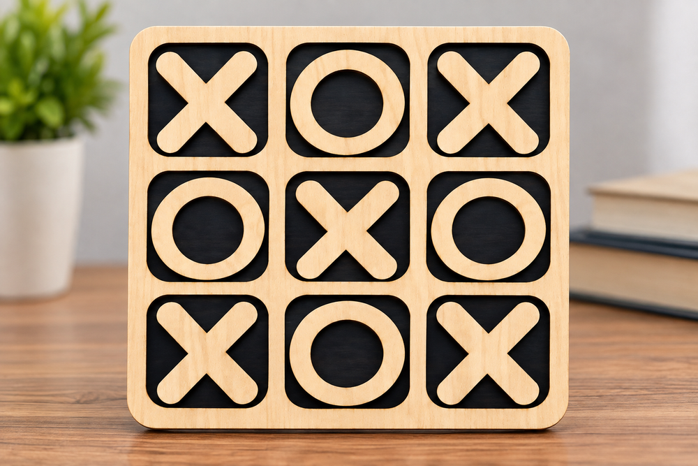 Wooden Tic Tac Toe Game – Classic Educational Board Game for Kids & Adults