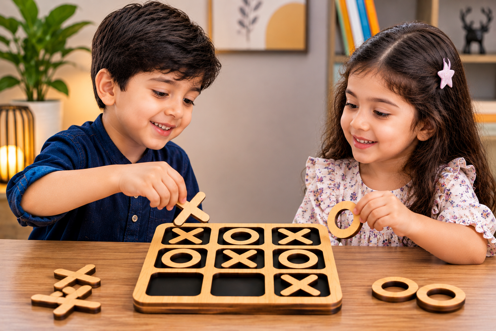 Wooden Tic Tac Toe Game – Classic Educational Board Game for Kids & Adults