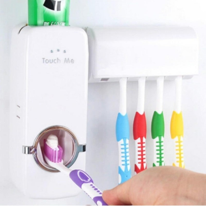 Automatic Toothpaste Dispenser & Toothbrush Holder – Wall-Mounted Bathroom Organizer, Hands-Free Toothpaste Dispenser & Storage Rack
