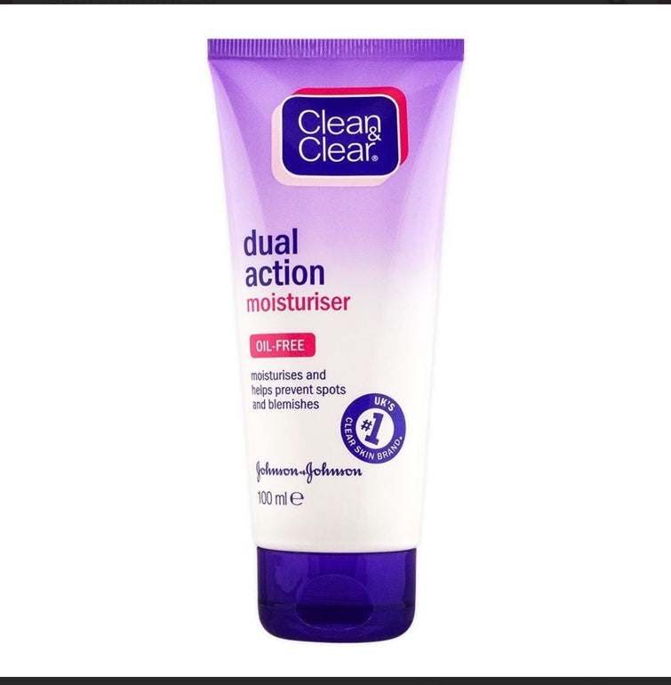 Clean & Clear Dual Action Moisturizer 100ml – Oil-Free Spot Fighting Face Moisturizer for Hydrated & Clear-Looking Skin