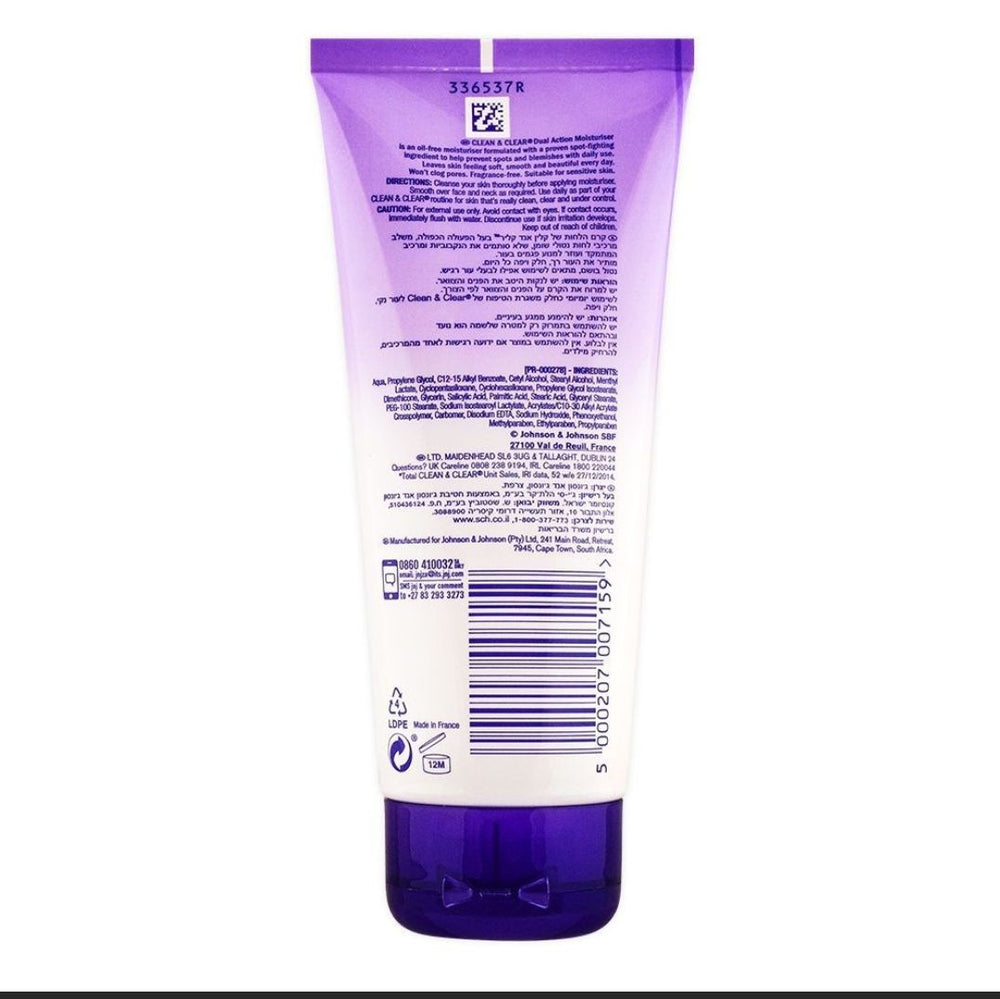 Clean & Clear Dual Action Moisturizer 100ml – Oil-Free Spot Fighting Face Moisturizer for Hydrated & Clear-Looking Skin