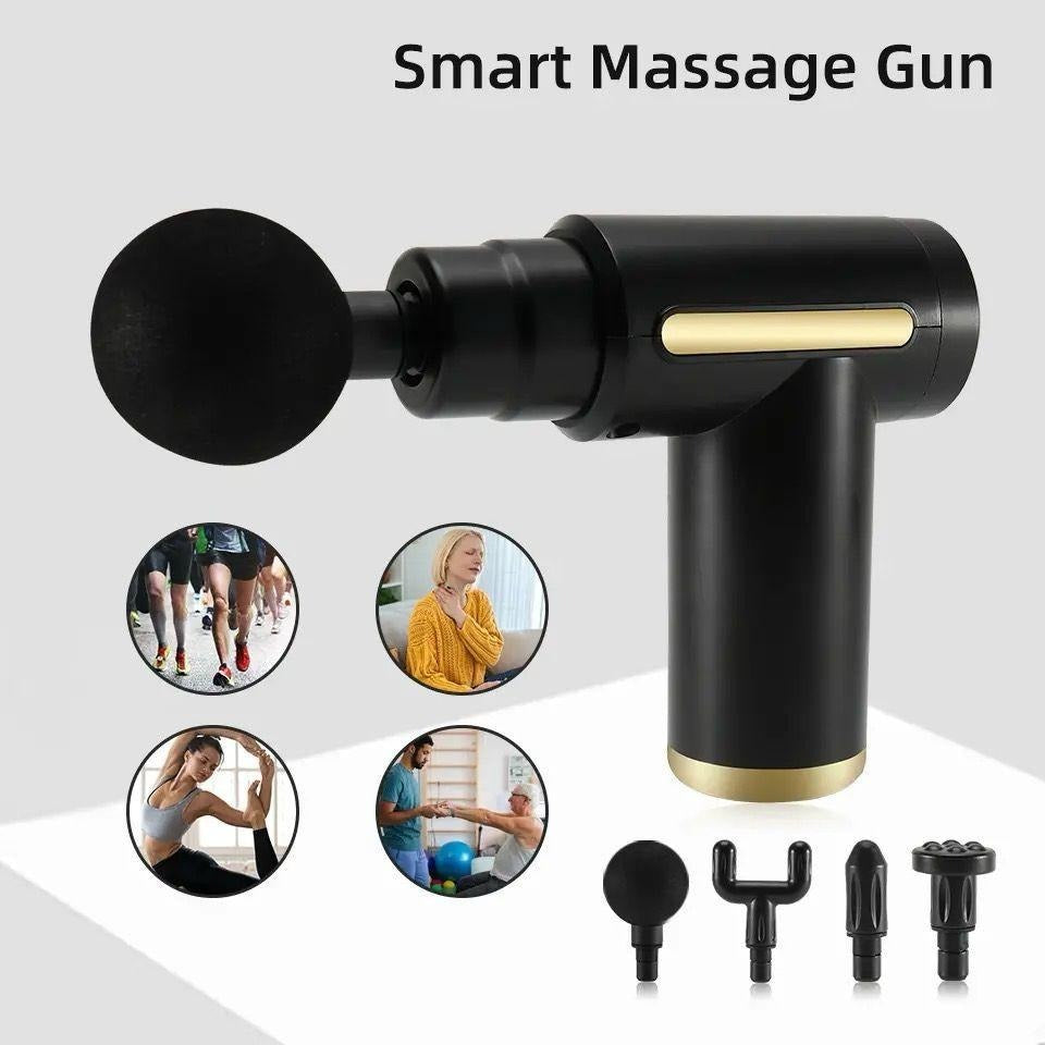 Smart Quiet Massage Gun – Deep Tissue Muscle Massager with 4 Interchangeable Heads for Athletes & Home Use