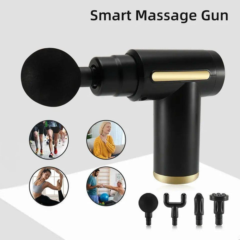 Smart Quiet Massage Gun – Deep Tissue Muscle Massager with 4 Interchangeable Heads for Athletes & Home Use
