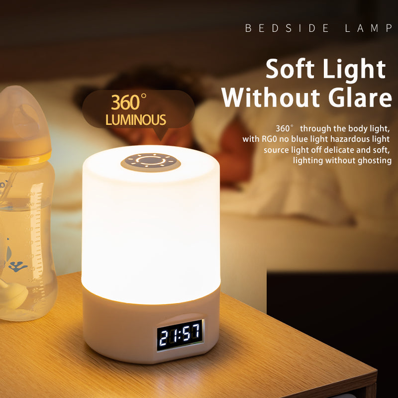 Rechargeable Smart Night Light – 3-Color Touch LED Bedside Lamp with Digital Clock