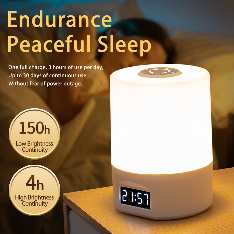 Rechargeable Smart Night Light – 3-Color Touch LED Bedside Lamp with Digital Clock