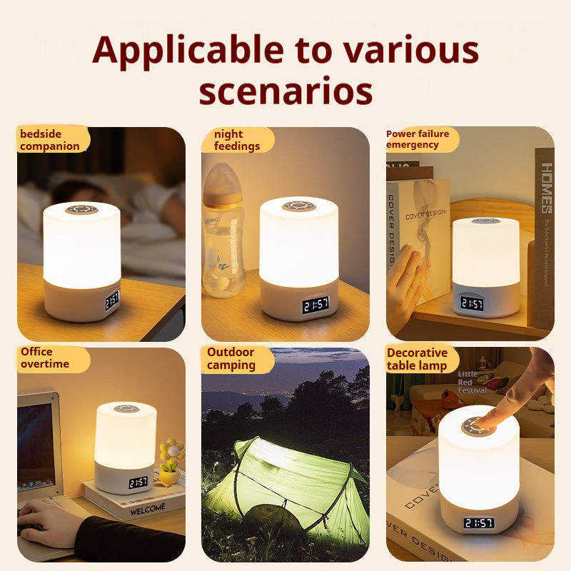 Rechargeable Smart Night Light – 3-Color Touch LED Bedside Lamp with Digital Clock