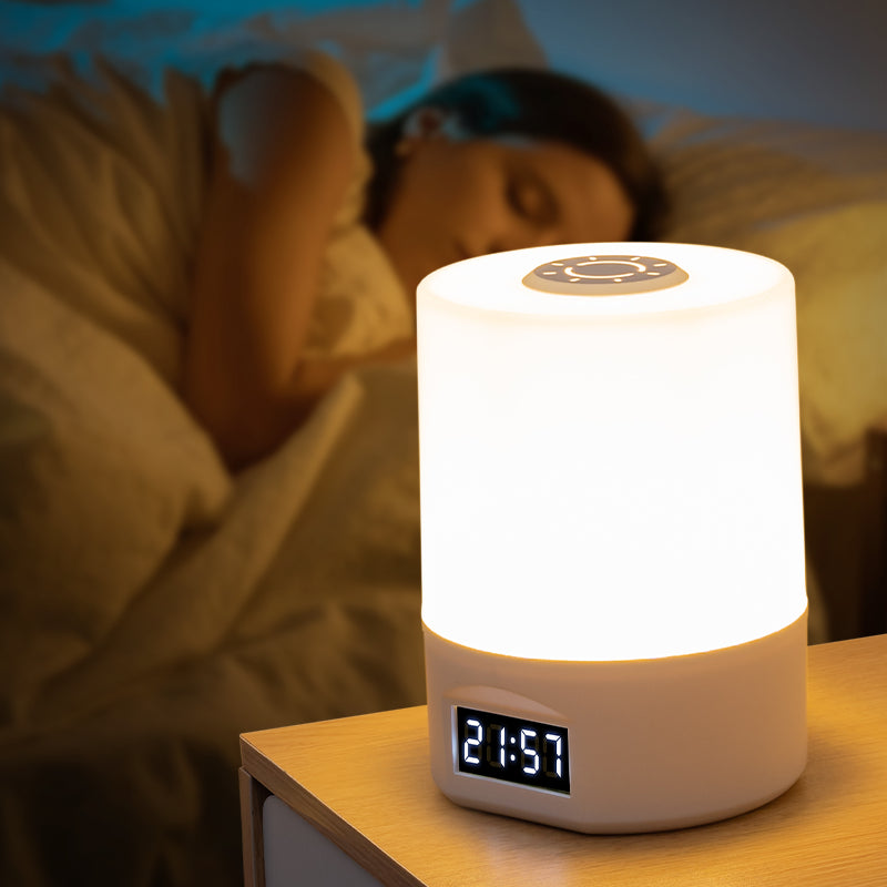 Rechargeable Smart Night Light – 3-Color Touch LED Bedside Lamp with Digital Clock